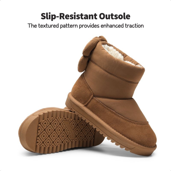 Girls Non-Slip Faux Fur Snow Boots - CAMEL - 4